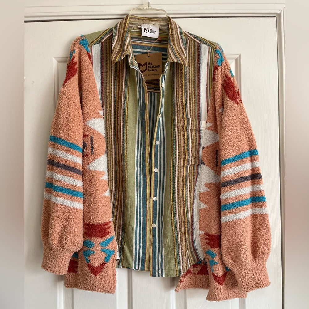 THE MORGAN FACTORY stripe soft cardigan jacket S M L XL